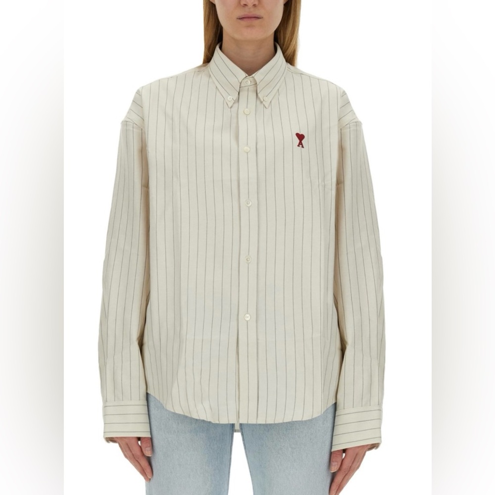 NWT AMI PARIS Striped Cotton Oxford Shirt